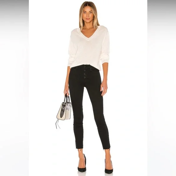 MOTHER | Women's Black The Pixie Dazzler Ankle Fray Jeans in not guilty, size 25 - Picture 3 of 16